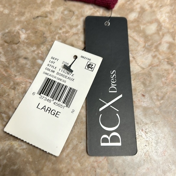 BCX,Dress ,NWT knit,rib,pleats,grommets,Burgundy,fit&Flare vtg,Y2K Large - Picture 10 of 12